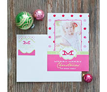 Polka Dot Printable Holiday Photo Card - Pink and Lime
